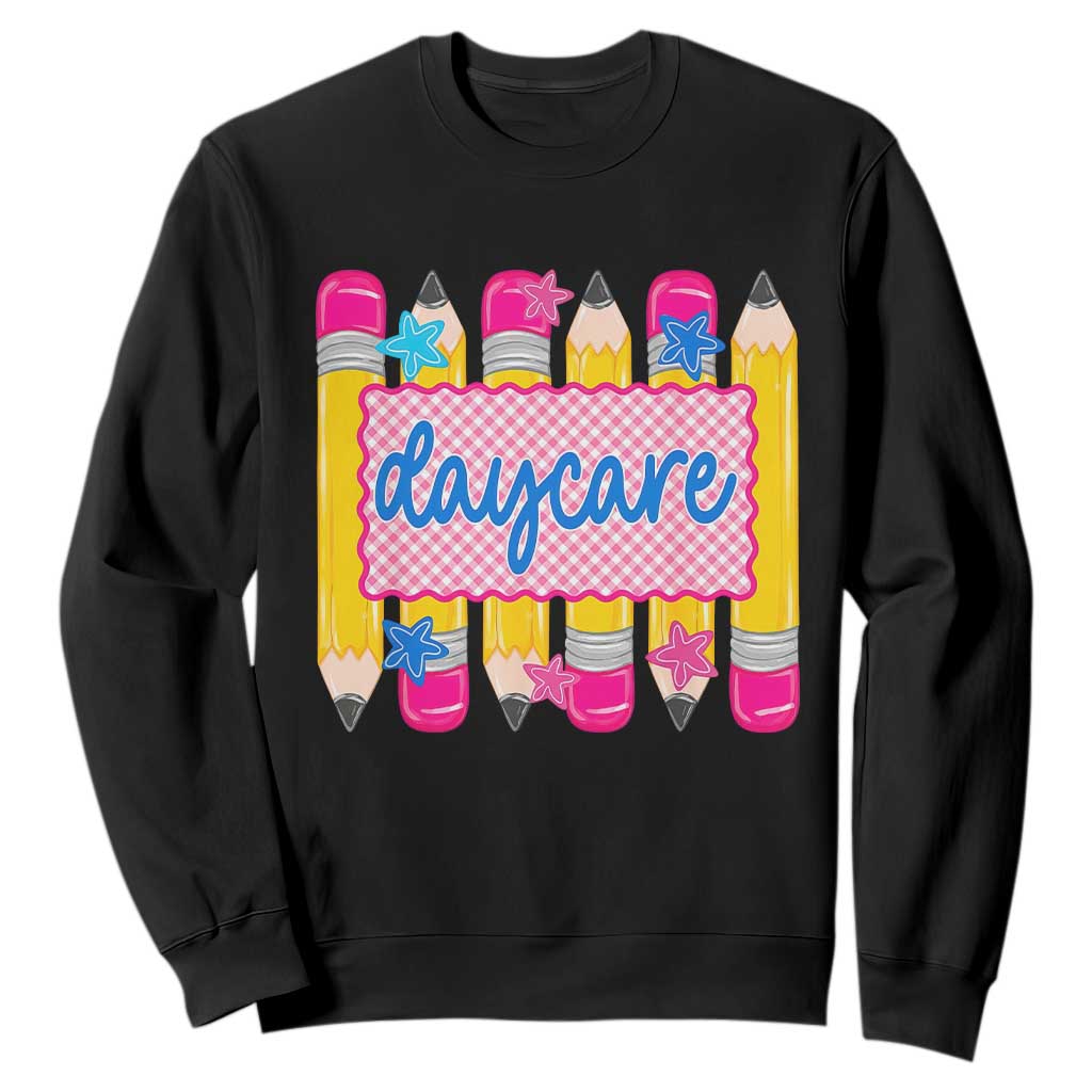 Cute Daycare Teacher Yellow Pencils Graphic Sweatshirt Retro Back to School Childcare Gift TS02 Black Print Your Wear
