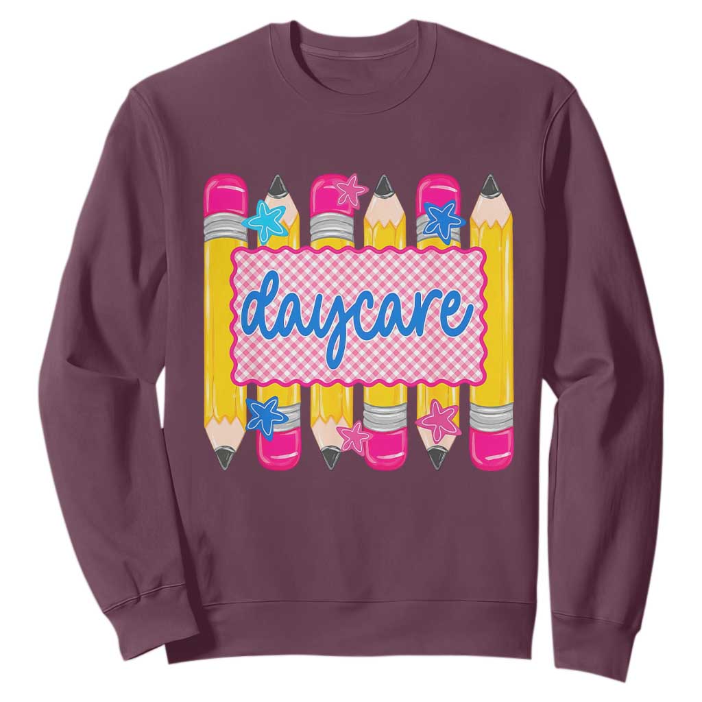 Cute Daycare Teacher Yellow Pencils Graphic Sweatshirt Retro Back to School Childcare Gift