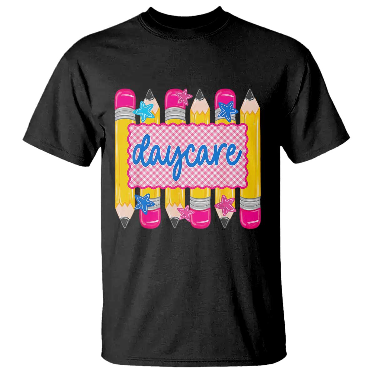 Cute Daycare Teacher Yellow Pencils Graphic T Shirt Retro Back to School Childcare Gift TS02 Black Print Your Wear