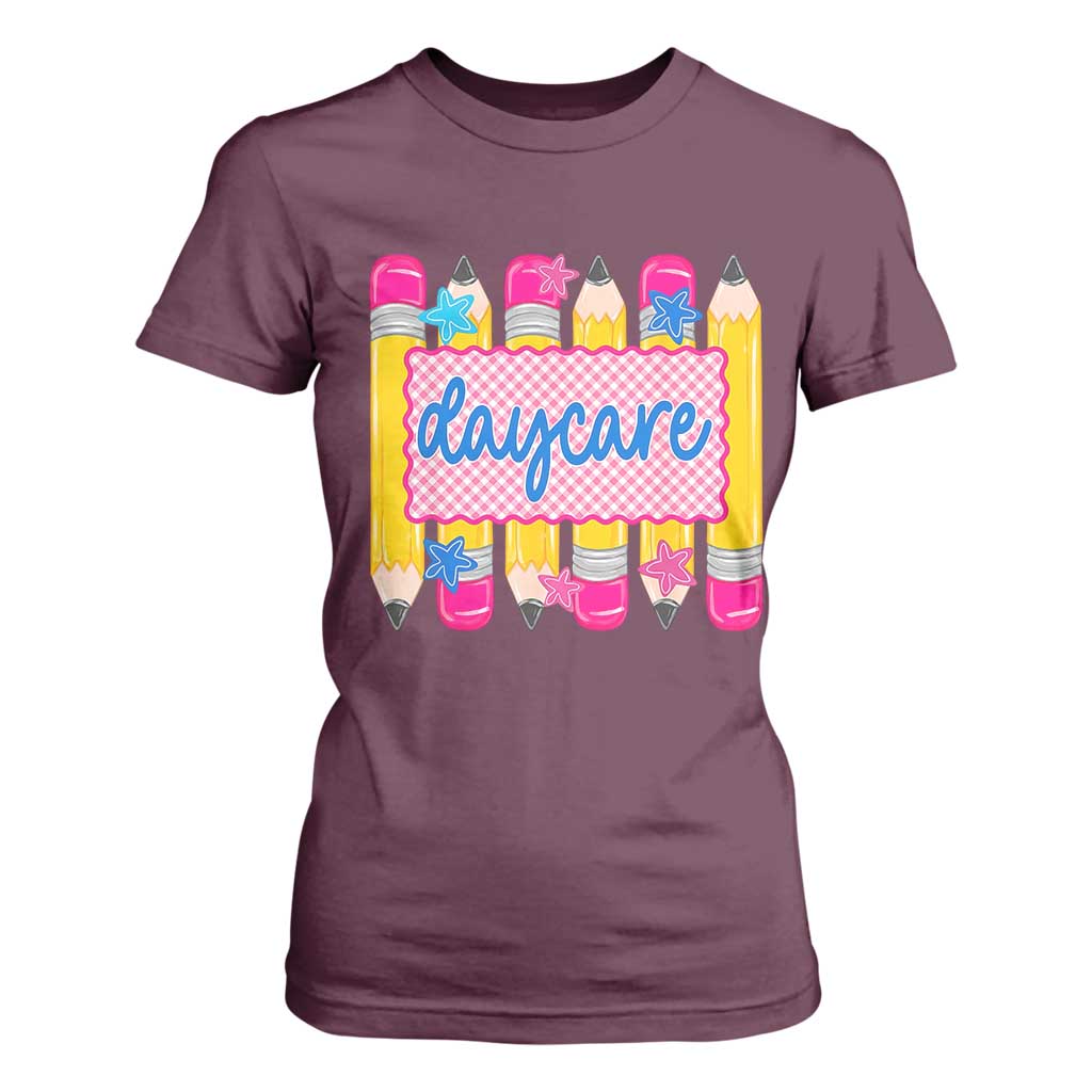 Cute Daycare Teacher Yellow Pencils Graphic T Shirt For Women Retro Back to School Childcare Gift