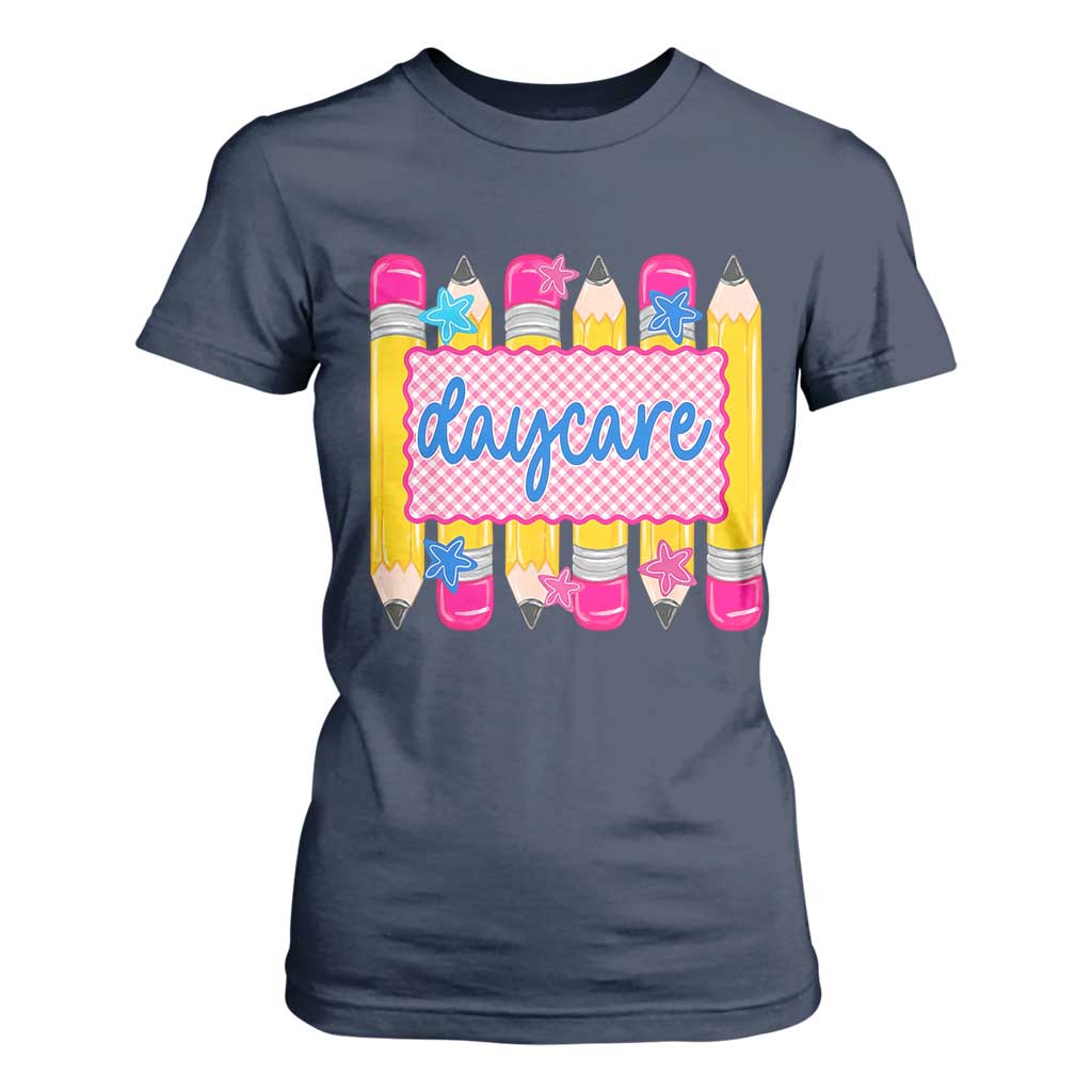 Cute Daycare Teacher Yellow Pencils Graphic T Shirt For Women Retro Back to School Childcare Gift