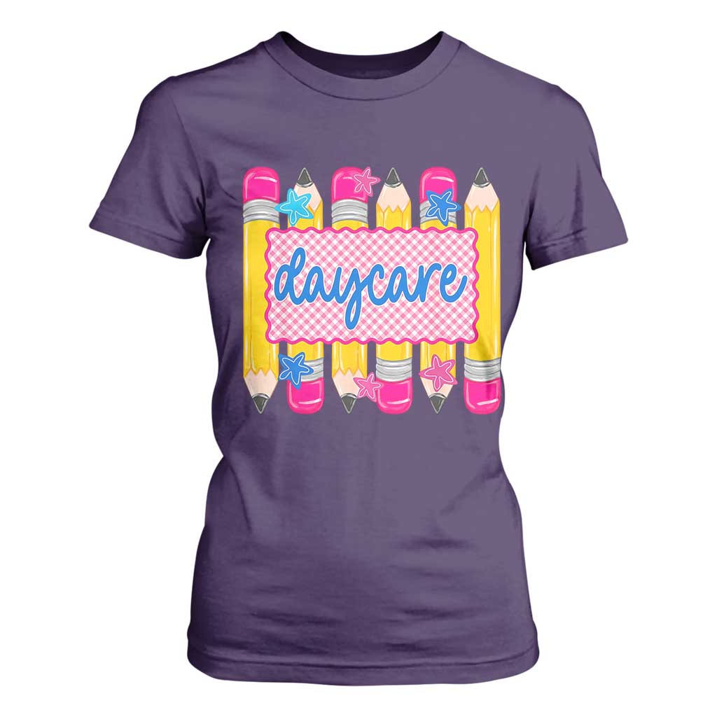 Cute Daycare Teacher Yellow Pencils Graphic T Shirt For Women Retro Back to School Childcare Gift