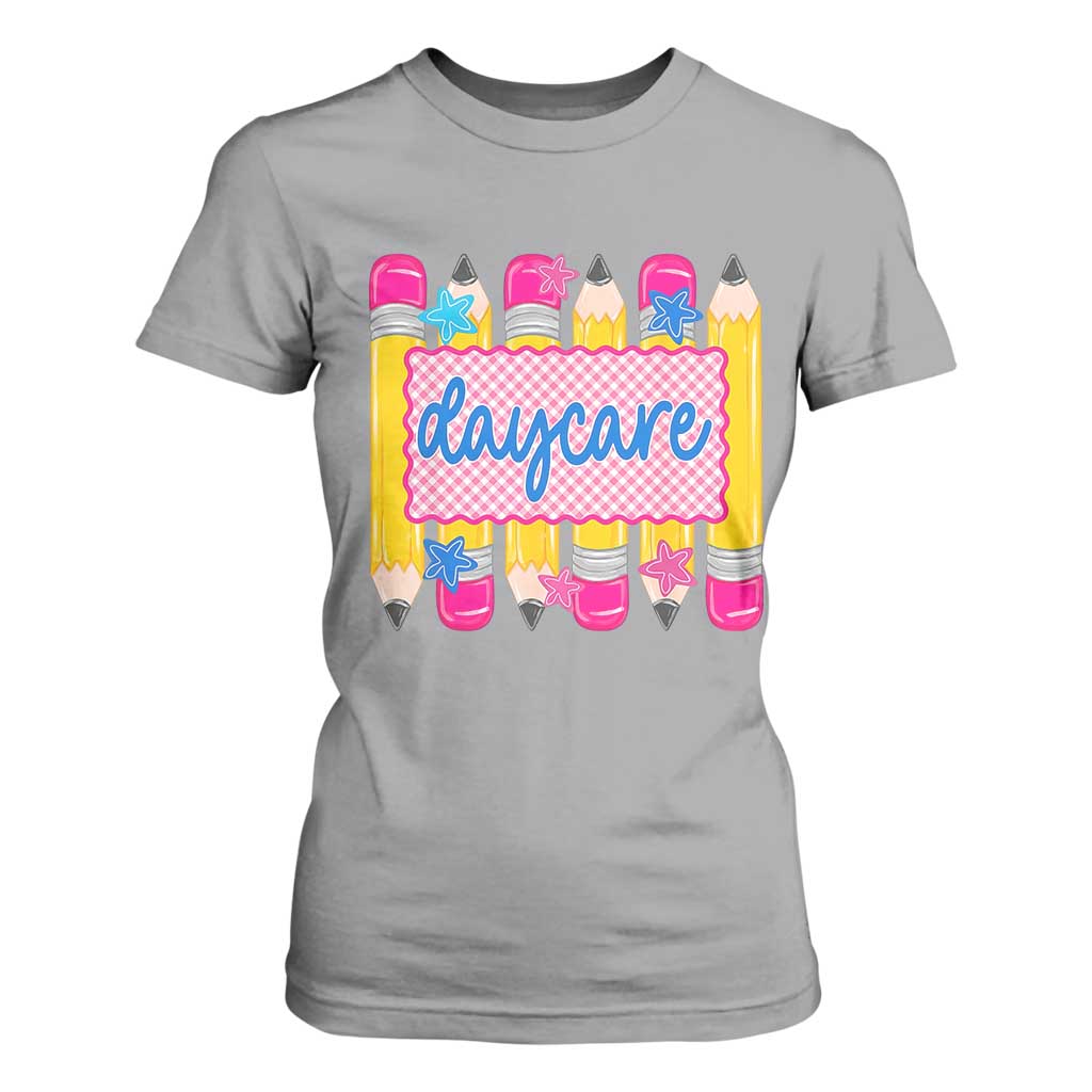 Cute Daycare Teacher Yellow Pencils Graphic T Shirt For Women Retro Back to School Childcare Gift