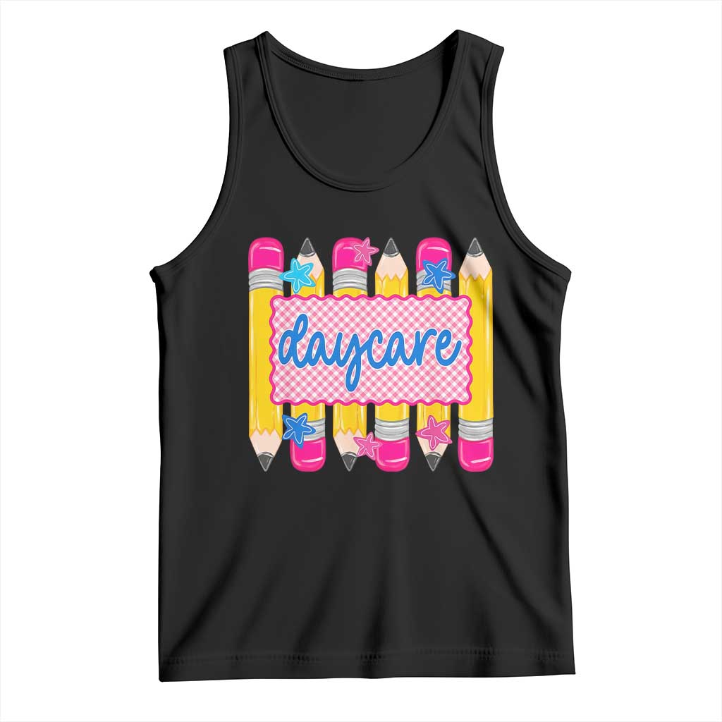 Cute Daycare Teacher Yellow Pencils Graphic Tank Top Retro Back to School Childcare Gift TS02 Black Print Your Wear
