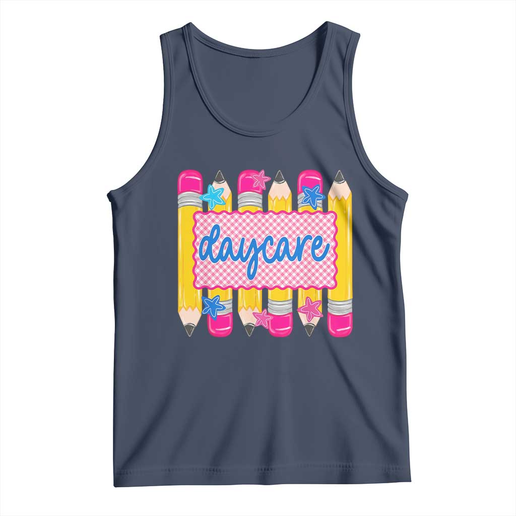 Cute Daycare Teacher Yellow Pencils Graphic Tank Top Retro Back to School Childcare Gift