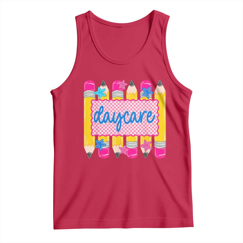 Cute Daycare Teacher Yellow Pencils Graphic Tank Top Retro Back to School Childcare Gift