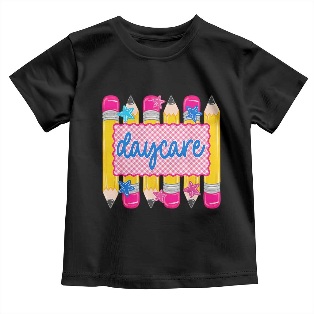 Cute Daycare Teacher Yellow Pencils Graphic Toddler T Shirt Retro Back to School Childcare Gift TS02 Black Print Your Wear