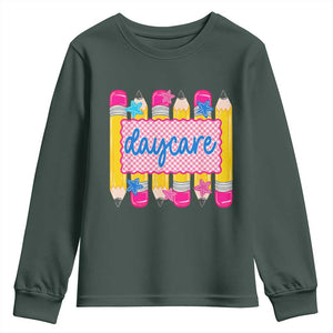 Cute Daycare Teacher Yellow Pencils Graphic Youth Sweatshirt Retro Back to School Childcare Gift