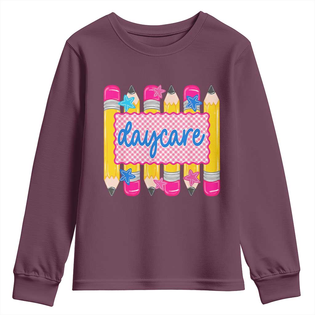 Cute Daycare Teacher Yellow Pencils Graphic Youth Sweatshirt Retro Back to School Childcare Gift