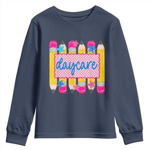 Cute Daycare Teacher Yellow Pencils Graphic Youth Sweatshirt Retro Back to School Childcare Gift