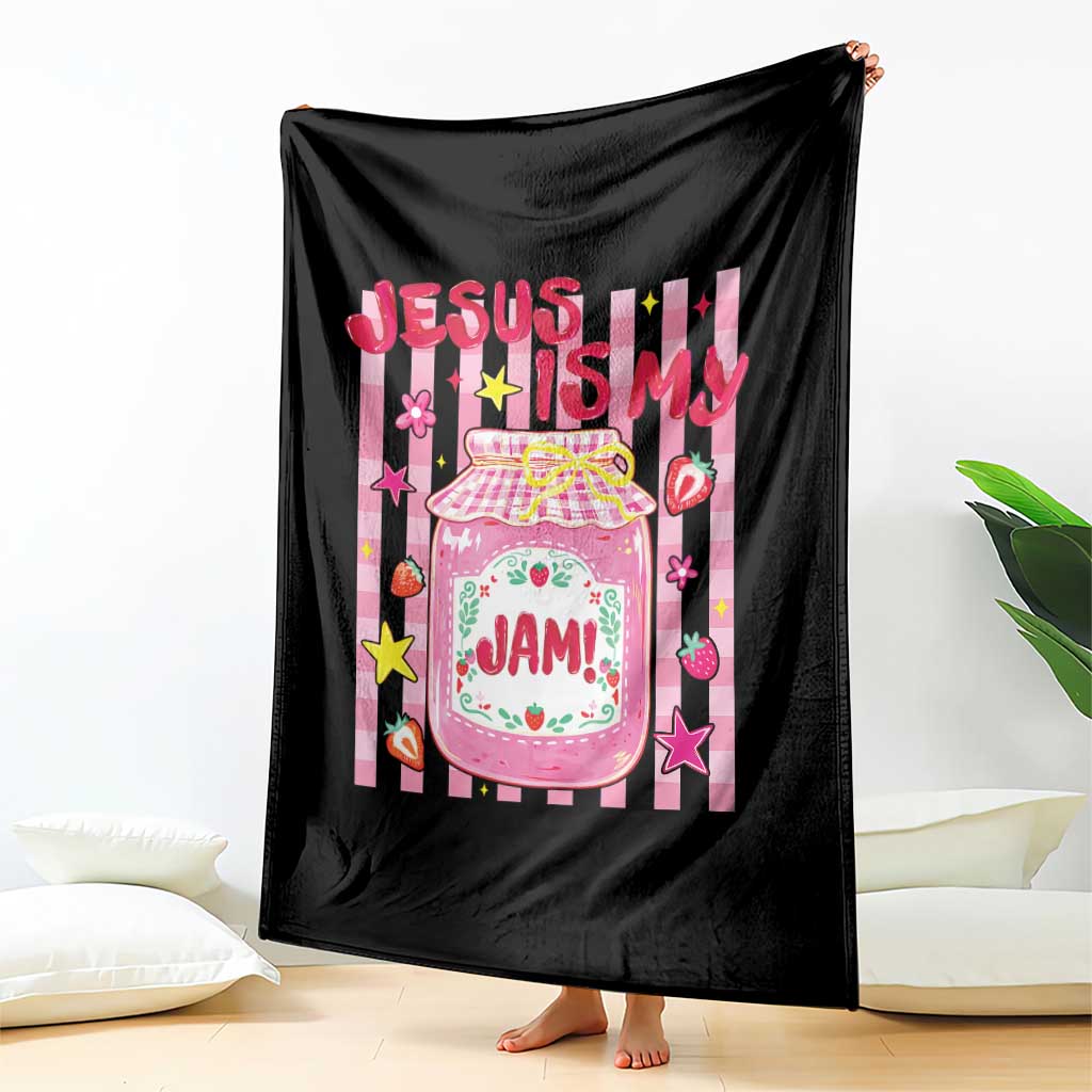 Cute Christian Faith Preppy Graphic Throw Blanket Jesus Is My Jam Strawberry Fruit Jar