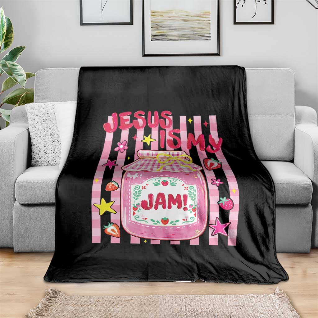 Cute Christian Faith Preppy Graphic Throw Blanket Jesus Is My Jam Strawberry Fruit Jar