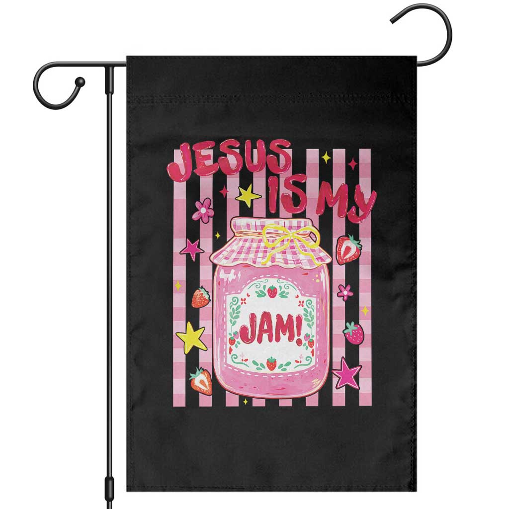 Cute Christian Faith Preppy Graphic Garden Flag Jesus Is My Jam Strawberry Fruit Jar TS02 Black Print Your Wear