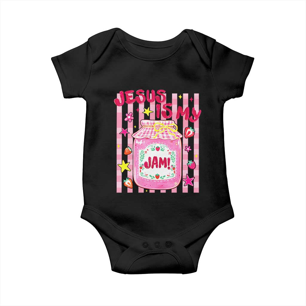 Cute Christian Faith Preppy Graphic Baby Onesie Jesus Is My Jam Strawberry Fruit Jar TS02 Black Print Your Wear