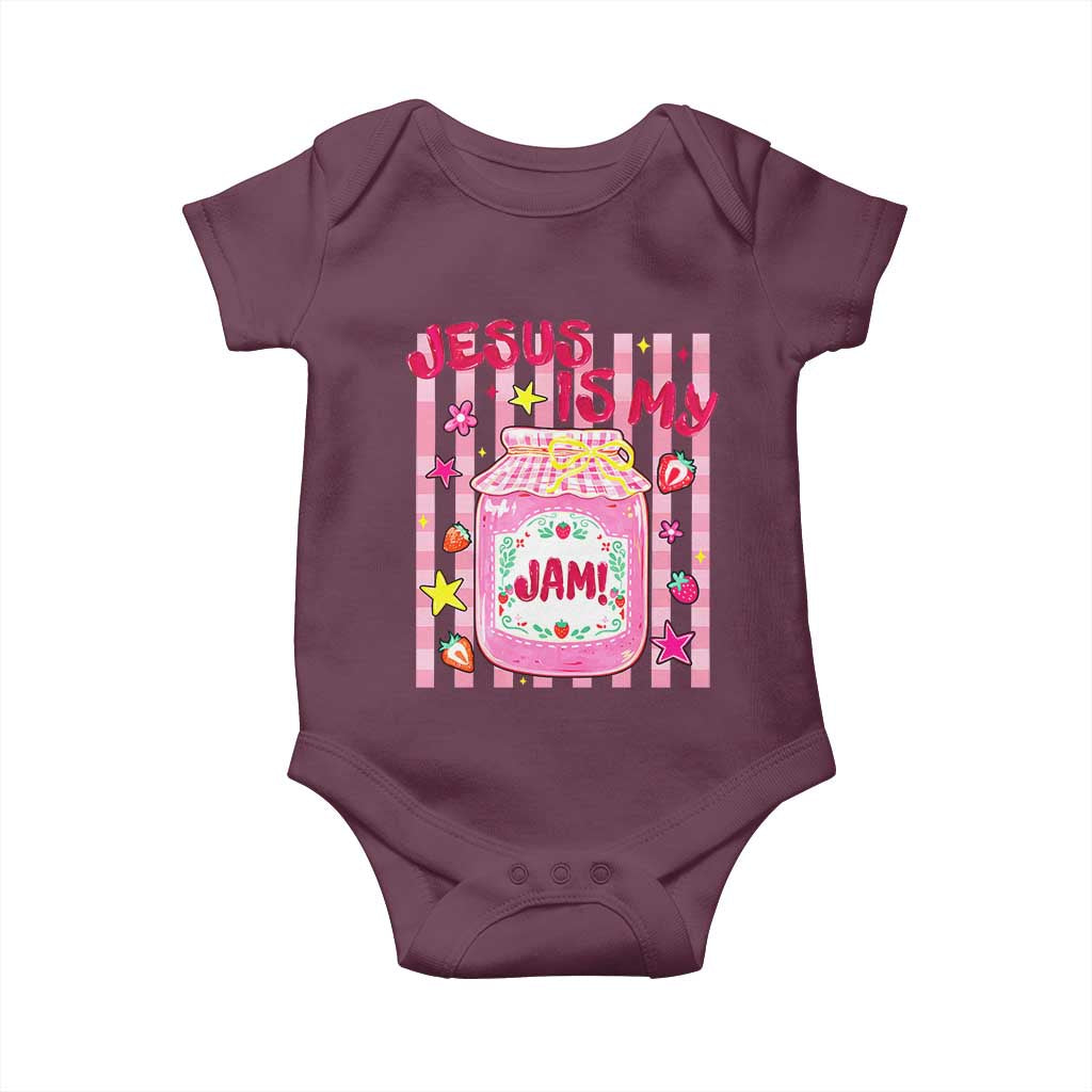 Cute Christian Faith Preppy Graphic Baby Onesie Jesus Is My Jam Strawberry Fruit Jar