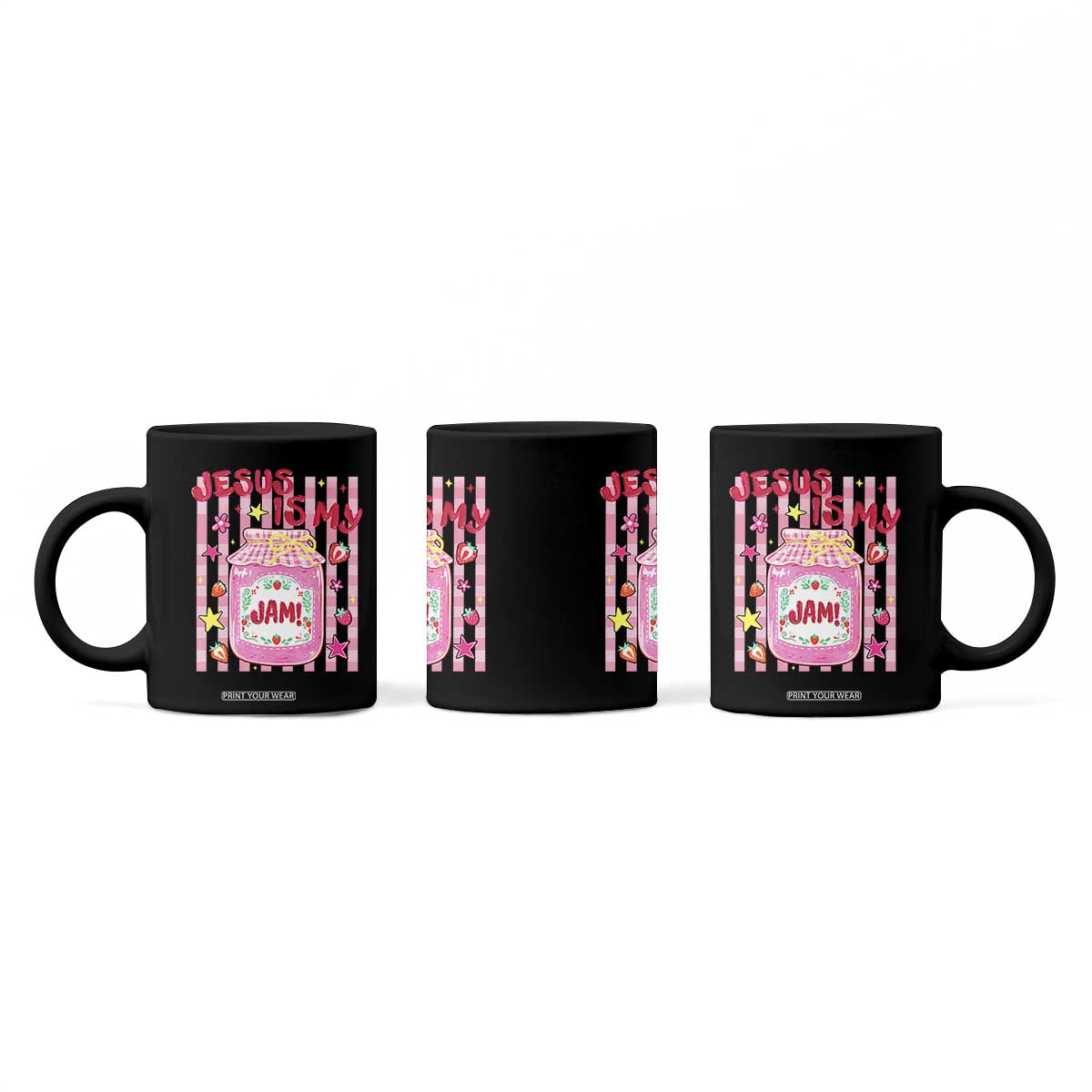 Cute Christian Faith Preppy Graphic Coffee Mug Jesus Is My Jam Strawberry Fruit Jar
