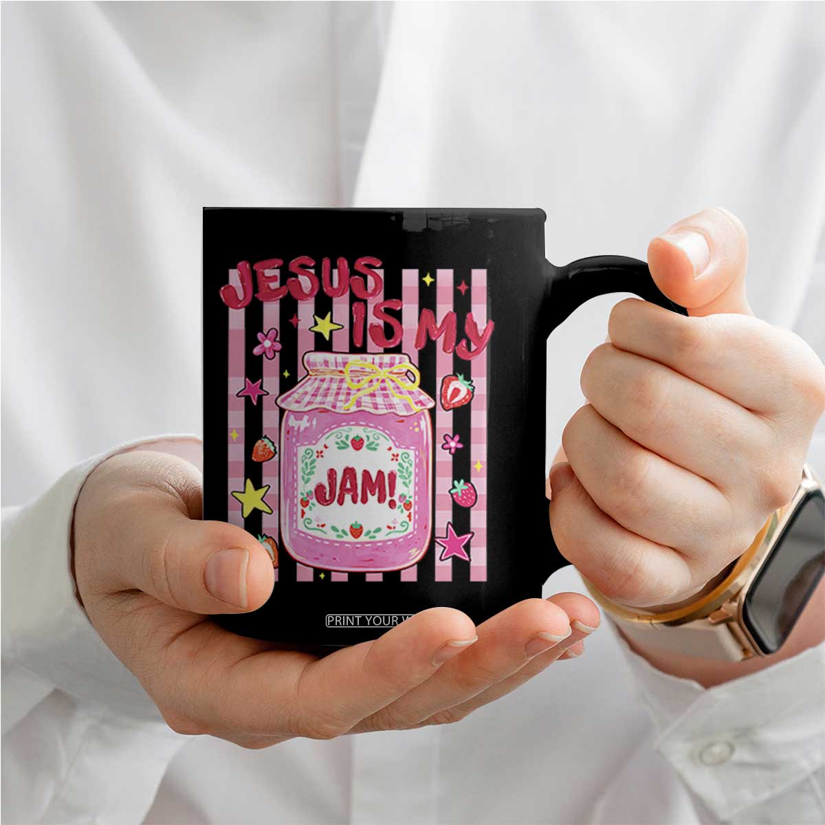 Cute Christian Faith Preppy Graphic Coffee Mug Jesus Is My Jam Strawberry Fruit Jar