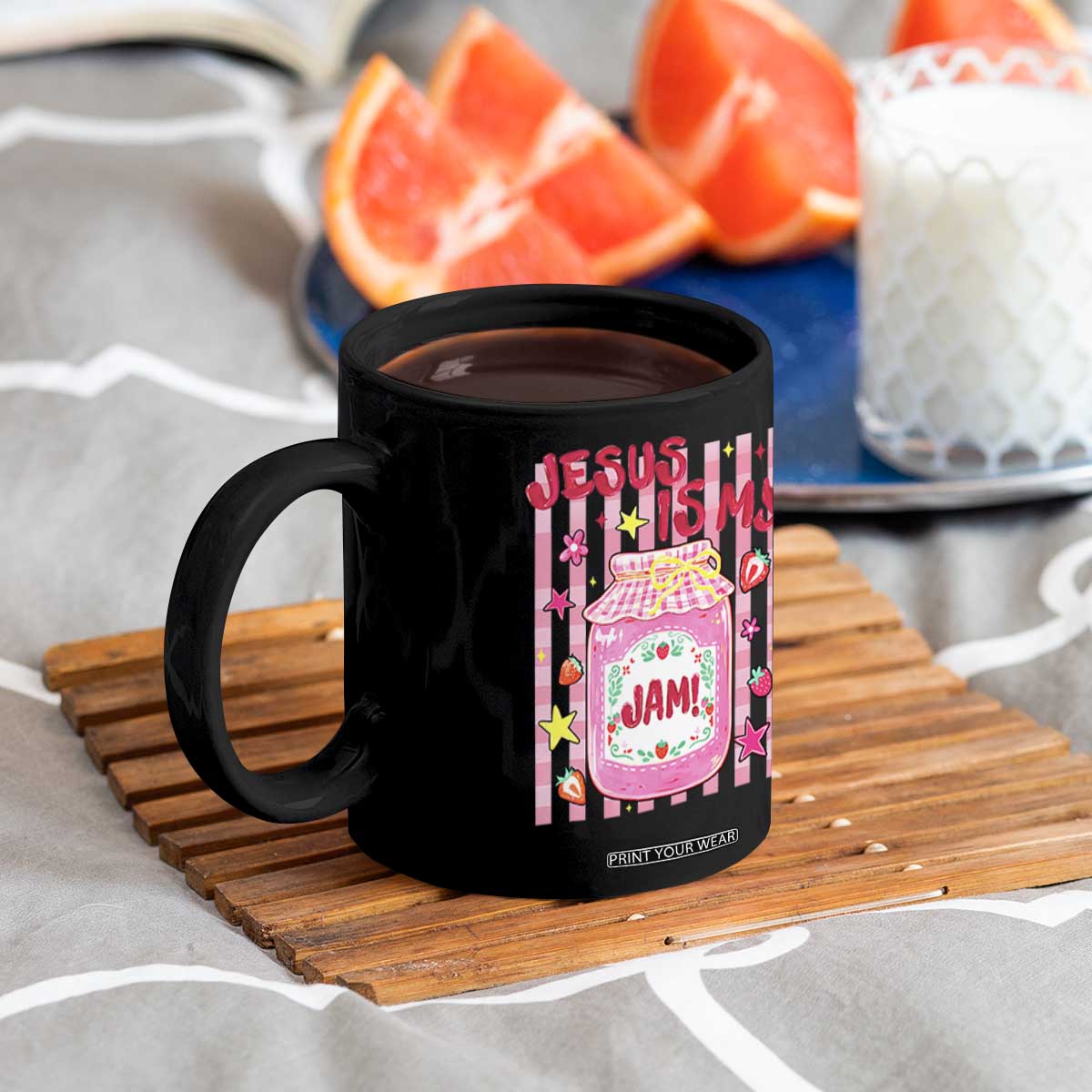 Cute Christian Faith Preppy Graphic Coffee Mug Jesus Is My Jam Strawberry Fruit Jar