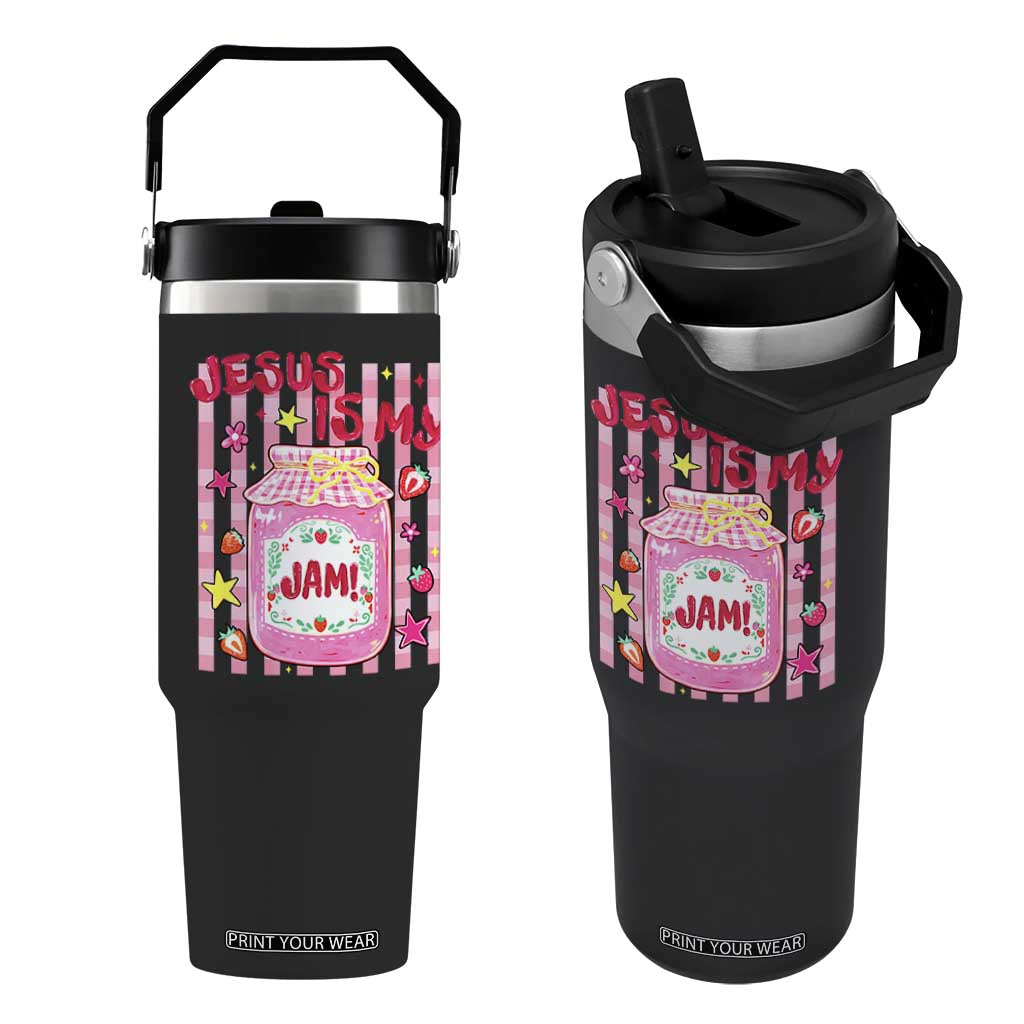 Cute Christian Faith Preppy Graphic Flip Straw Tumbler Jesus Is My Jam Strawberry Fruit Jar TS02 One Size: 30 oz Black Print Your Wear