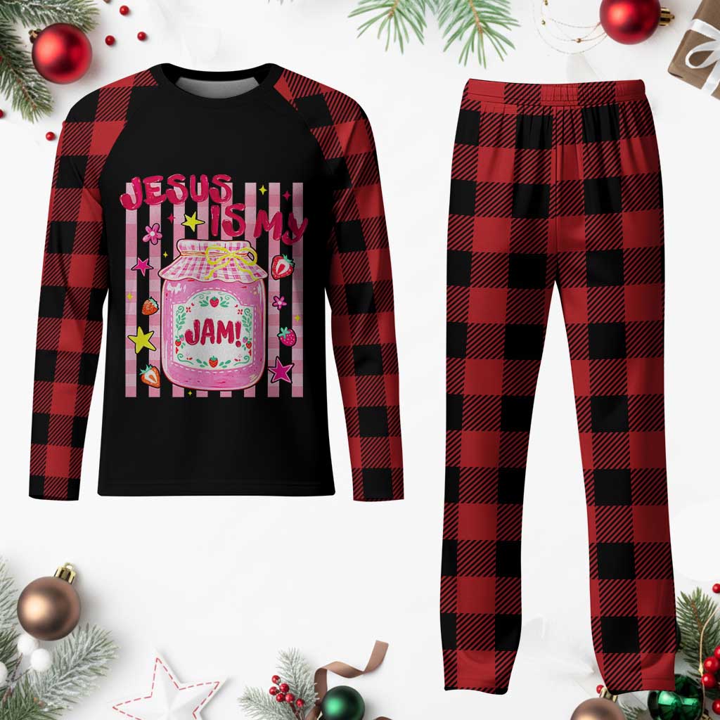 Cute Christian Faith Preppy Graphic Plaid Pajama Set Jesus Is My Jam Strawberry Fruit Jar TS02 Buffalo Plaid Print Your Wear
