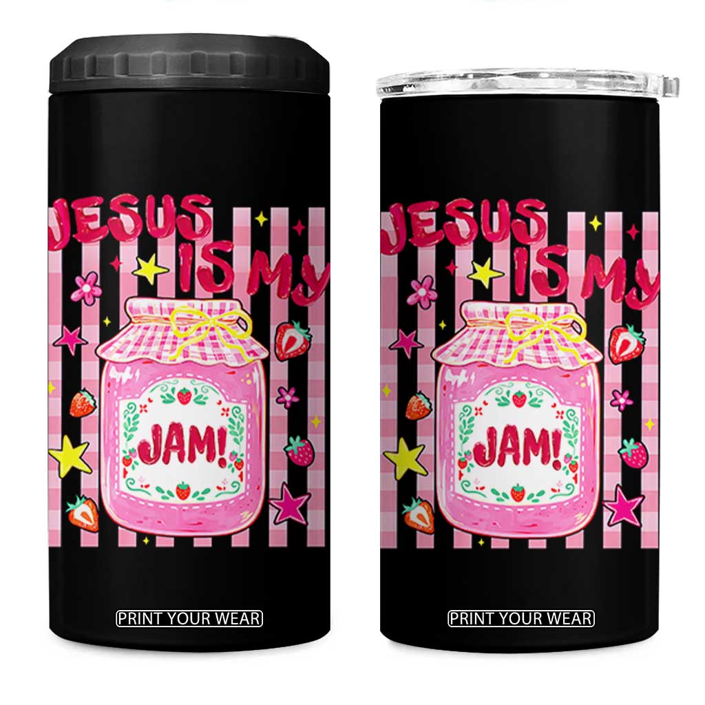 Cute Christian Faith Preppy Graphic 4 in 1 Can Cooler Tumbler Jesus Is My Jam Strawberry Fruit Jar TS02 One Size: 16 oz Black Print Your Wear