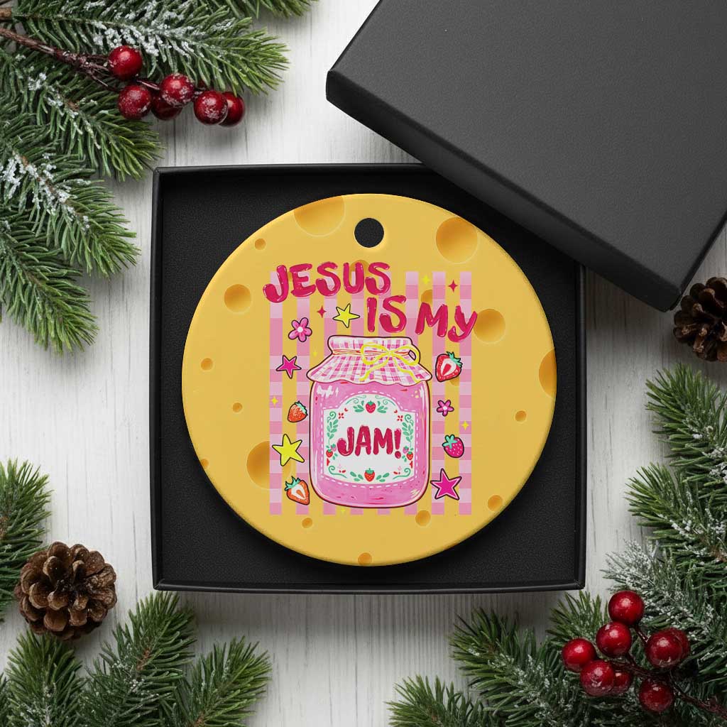 Cute Christian Faith Preppy Graphic Ceramic Ornament Jesus Is My Jam Strawberry Fruit Jar