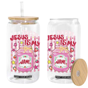Cute Christian Faith Preppy Graphic Glass Can Jesus Is My Jam Strawberry Fruit Jar