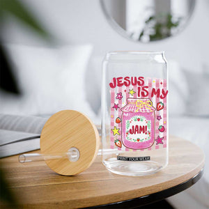 Cute Christian Faith Preppy Graphic Glass Can Jesus Is My Jam Strawberry Fruit Jar