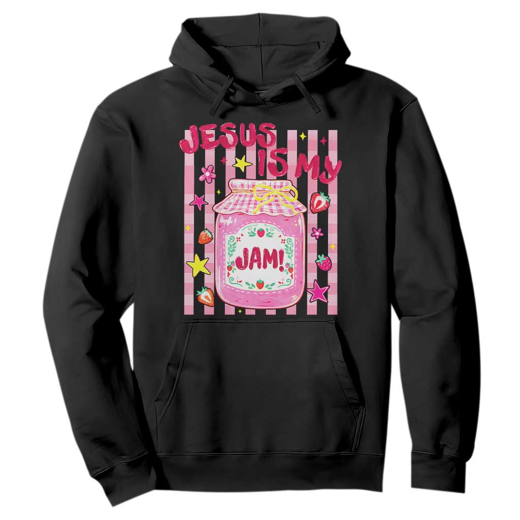Cute Christian Faith Preppy Graphic Hoodie Jesus Is My Jam Strawberry Fruit Jar TS02 Black Print Your Wear