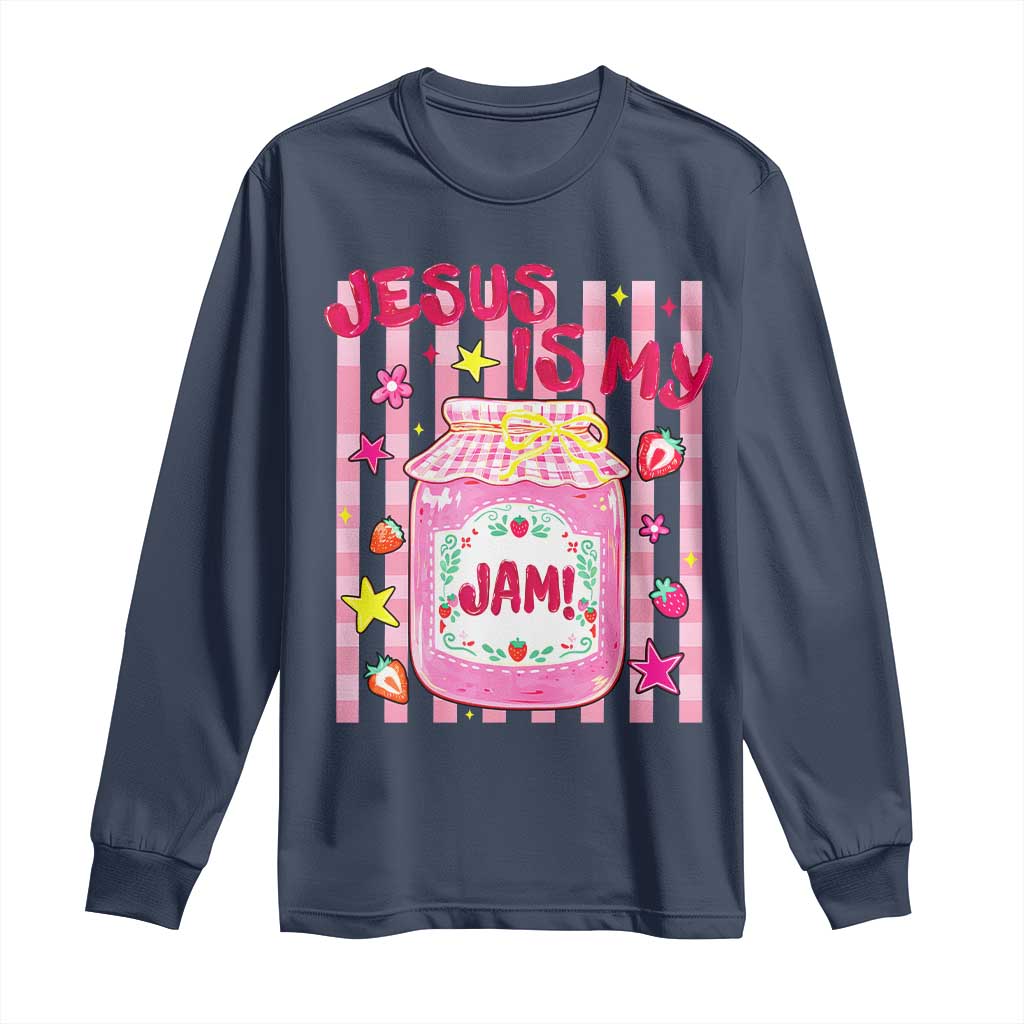 Cute Christian Faith Preppy Graphic Long Sleeve Shirt Jesus Is My Jam Strawberry Fruit Jar