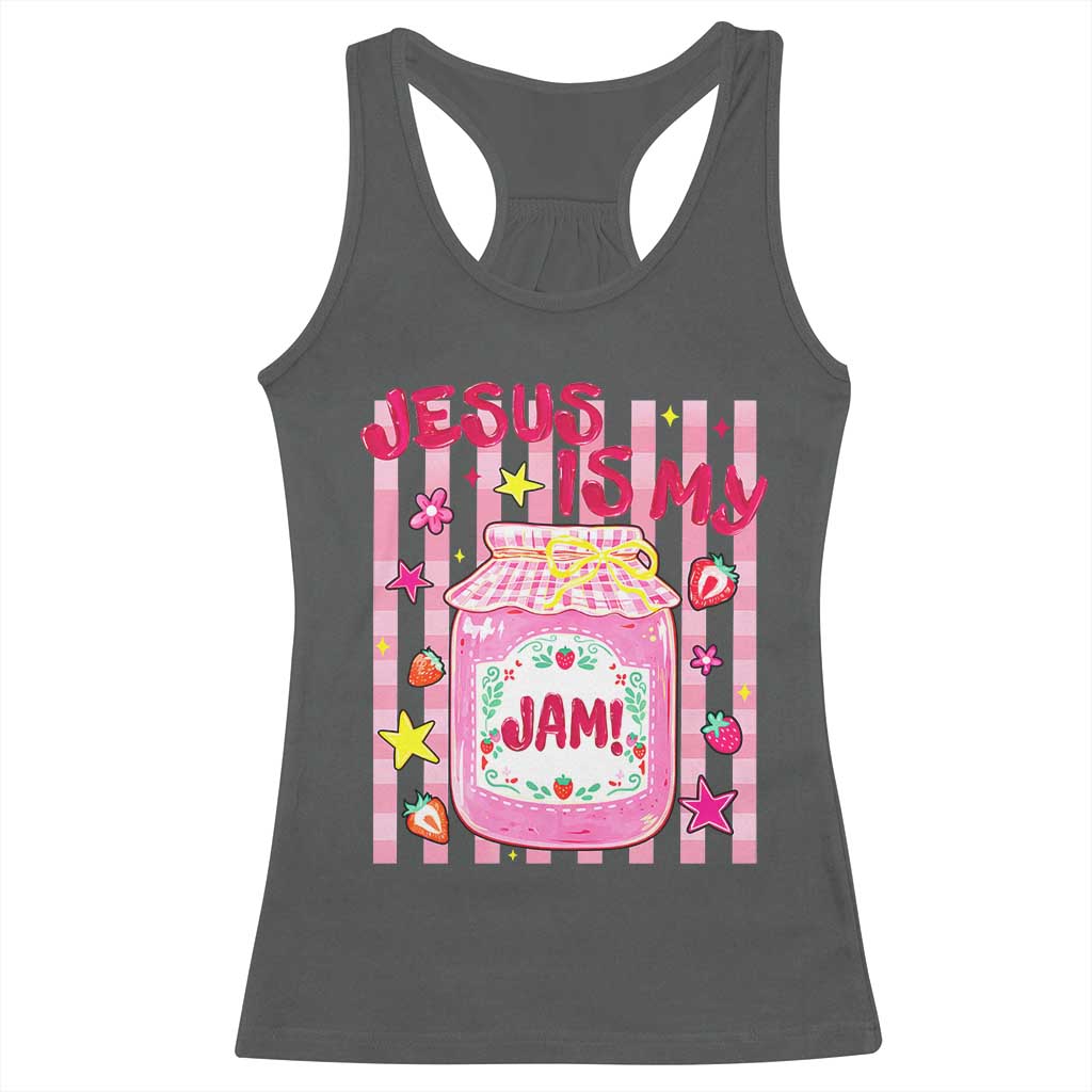 Cute Christian Faith Preppy Graphic Racerback Tank Top Jesus Is My Jam Strawberry Fruit Jar