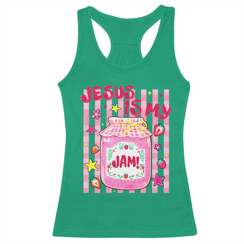 Cute Christian Faith Preppy Graphic Racerback Tank Top Jesus Is My Jam Strawberry Fruit Jar