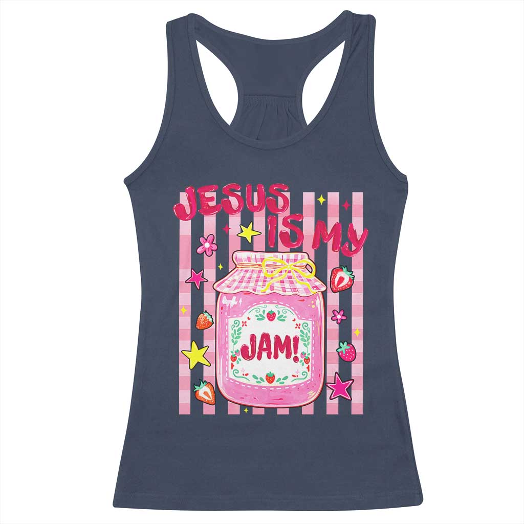 Cute Christian Faith Preppy Graphic Racerback Tank Top Jesus Is My Jam Strawberry Fruit Jar