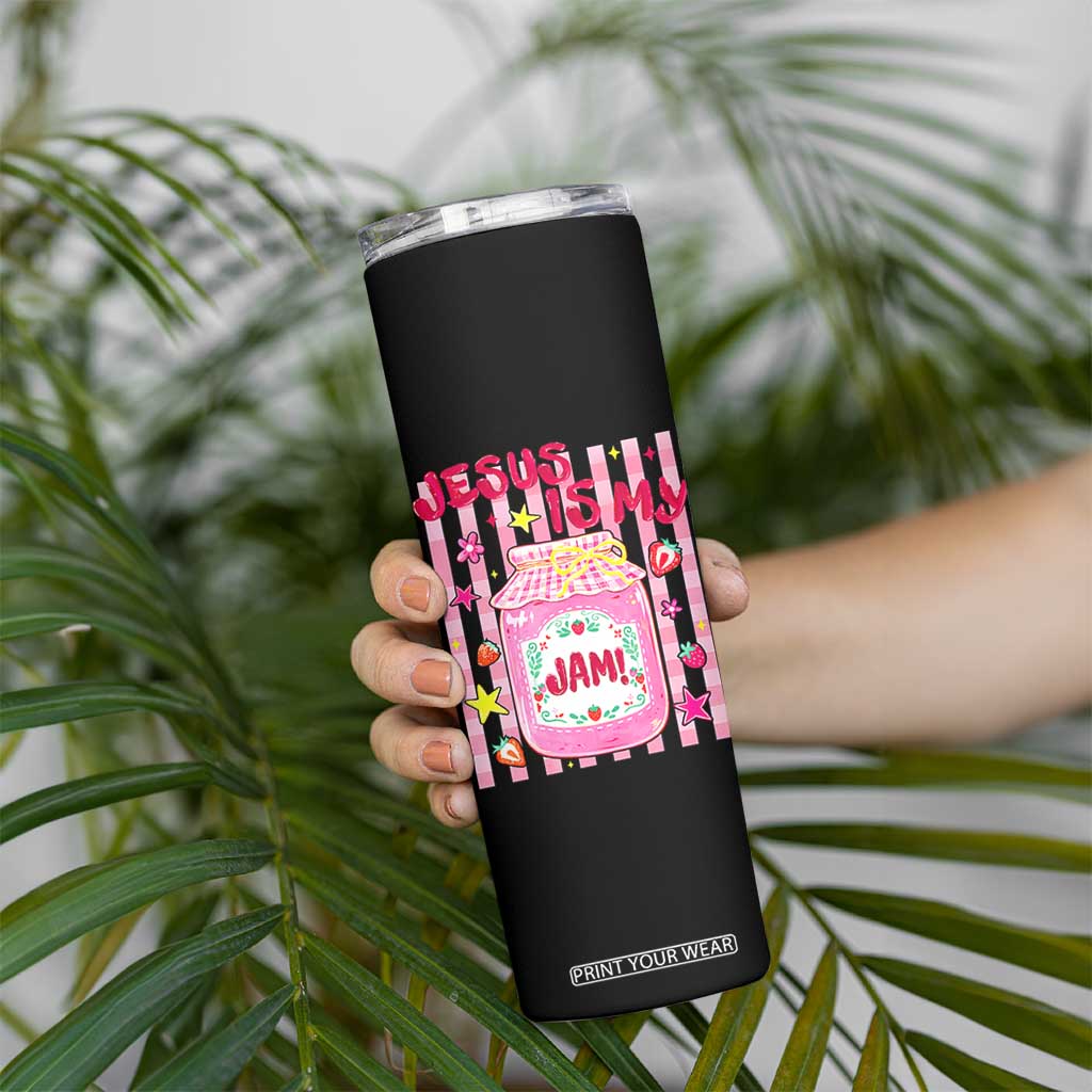 Cute Christian Faith Preppy Graphic Skinny Tumbler Jesus Is My Jam Strawberry Fruit Jar