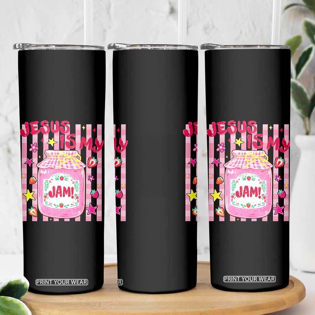 Cute Christian Faith Preppy Graphic Skinny Tumbler Jesus Is My Jam Strawberry Fruit Jar