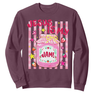 Cute Christian Faith Preppy Graphic Sweatshirt Jesus Is My Jam Strawberry Fruit Jar