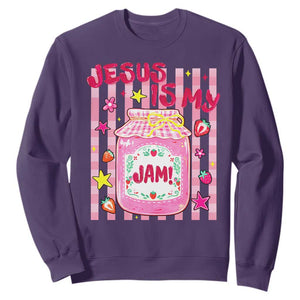 Cute Christian Faith Preppy Graphic Sweatshirt Jesus Is My Jam Strawberry Fruit Jar