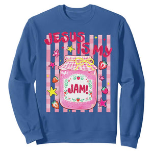 Cute Christian Faith Preppy Graphic Sweatshirt Jesus Is My Jam Strawberry Fruit Jar