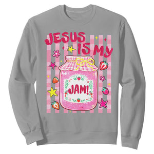 Cute Christian Faith Preppy Graphic Sweatshirt Jesus Is My Jam Strawberry Fruit Jar