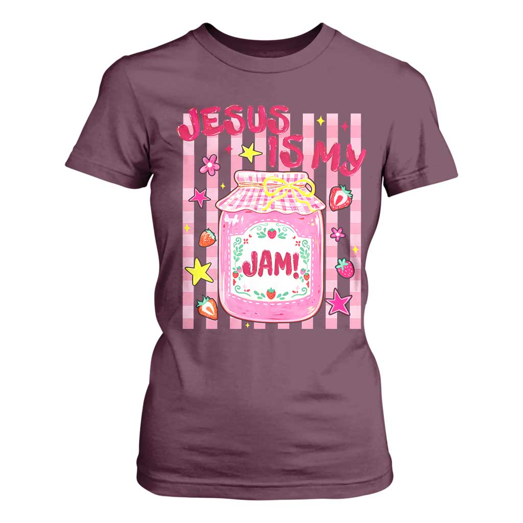Cute Christian Faith Preppy Graphic T Shirt For Women Jesus Is My Jam Strawberry Fruit Jar