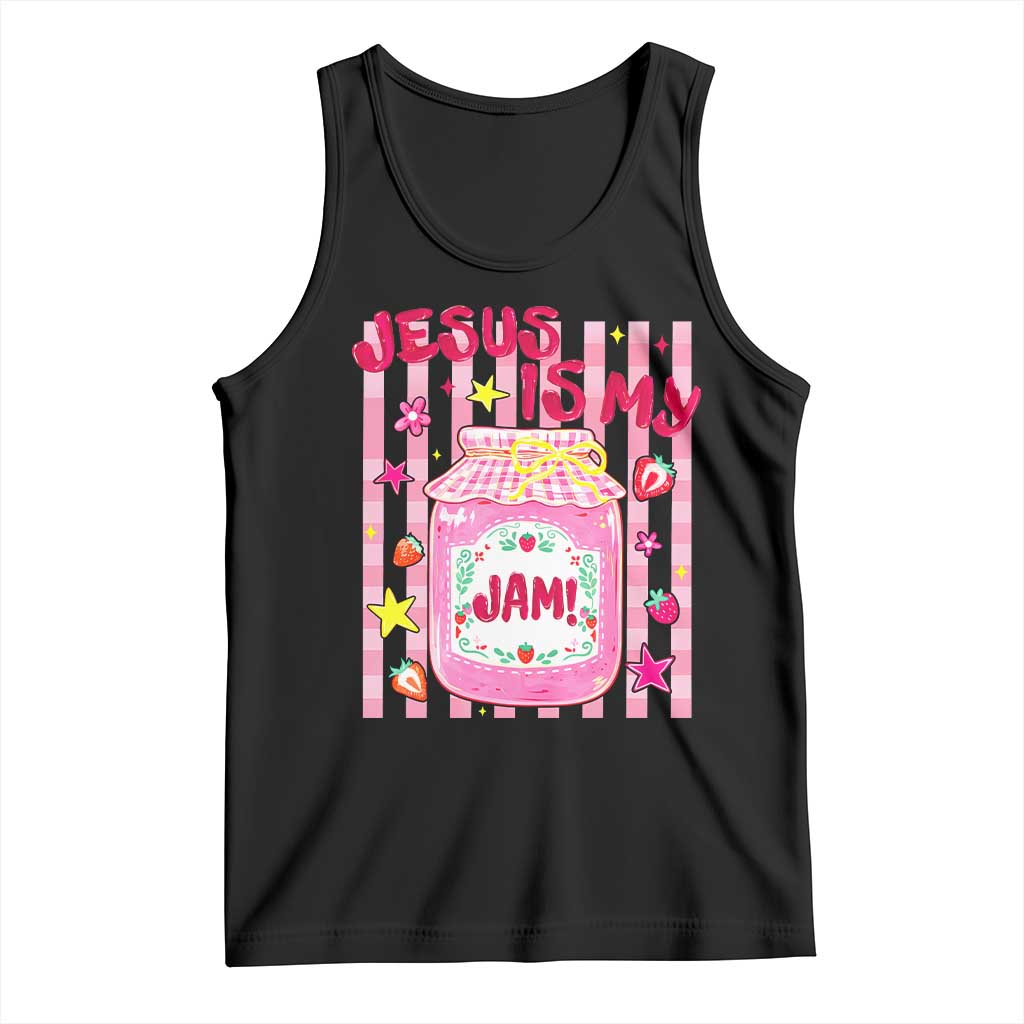 Cute Christian Faith Preppy Graphic Tank Top Jesus Is My Jam Strawberry Fruit Jar TS02 Black Print Your Wear