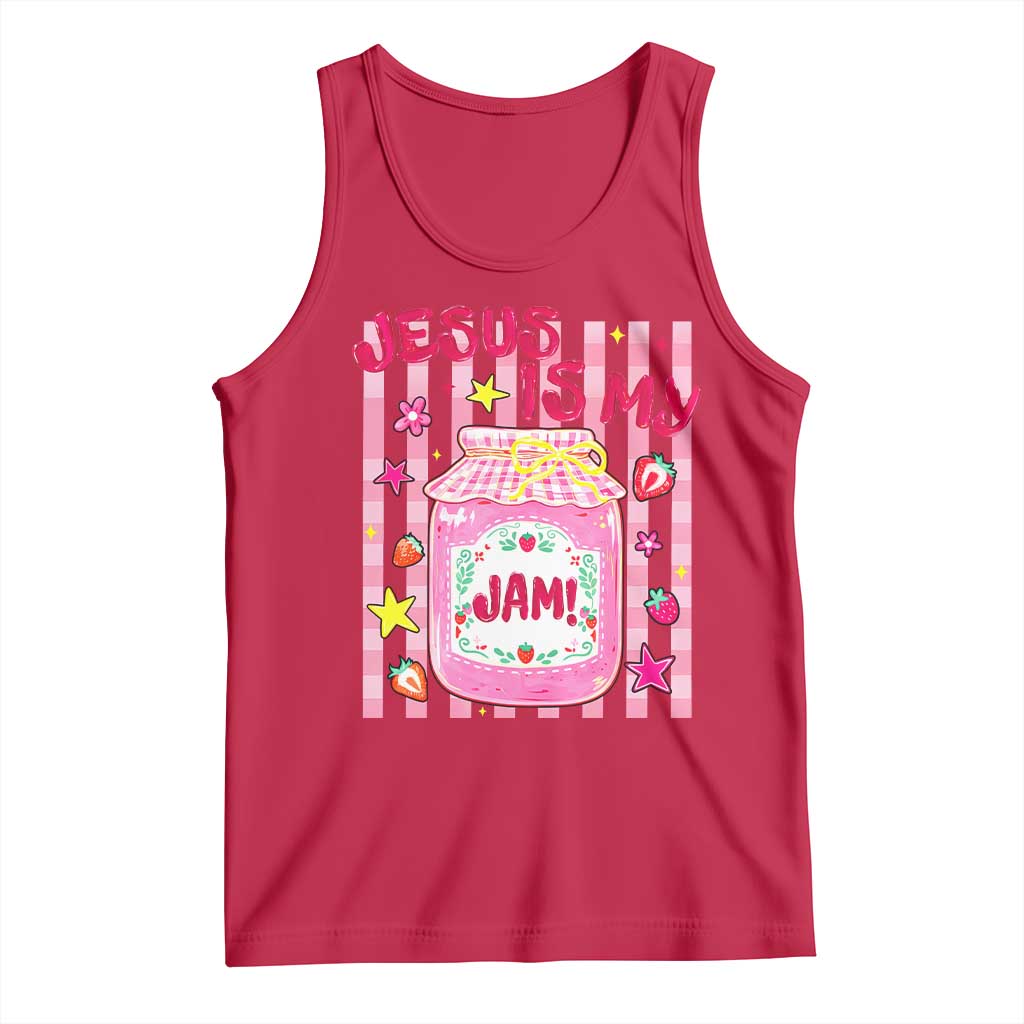 Cute Christian Faith Preppy Graphic Tank Top Jesus Is My Jam Strawberry Fruit Jar