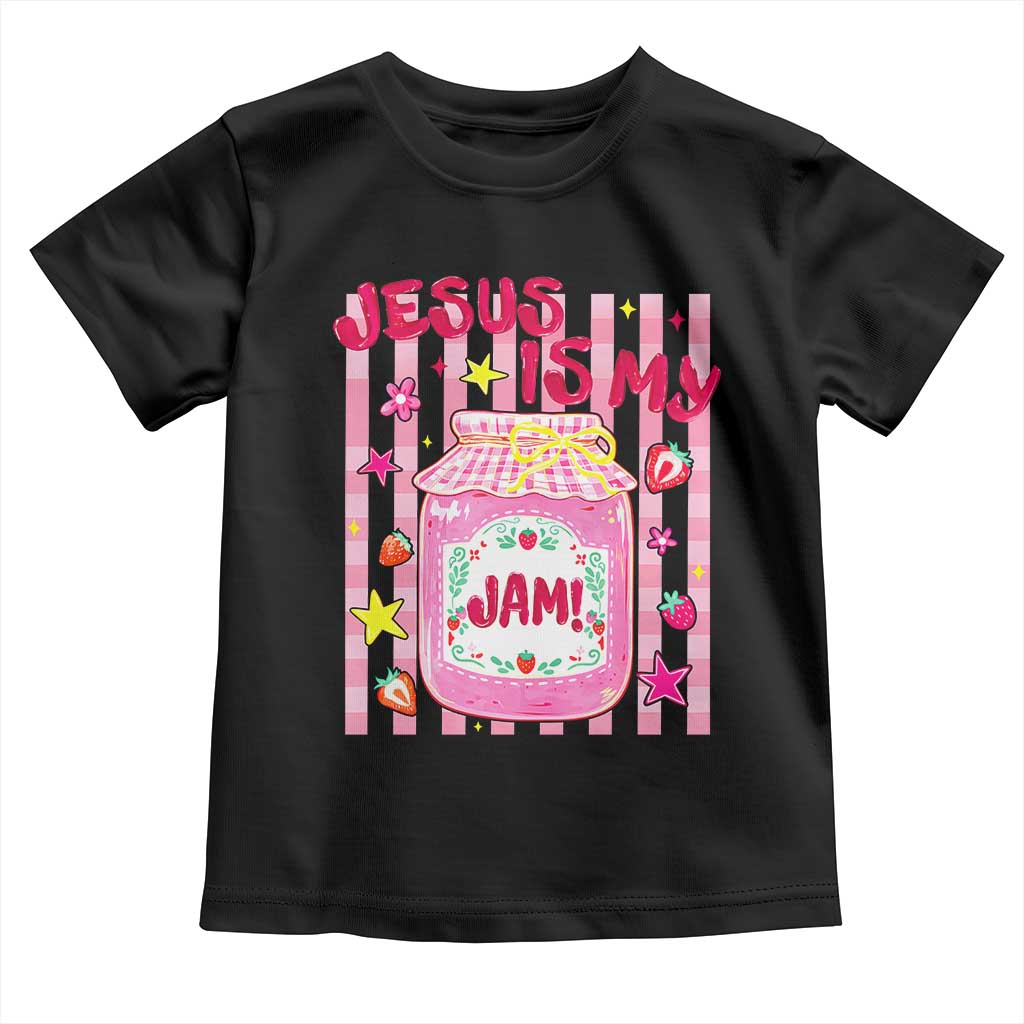 Cute Christian Faith Preppy Graphic Toddler T Shirt Jesus Is My Jam Strawberry Fruit Jar TS02 Black Print Your Wear