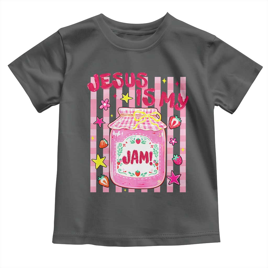 Cute Christian Faith Preppy Graphic Toddler T Shirt Jesus Is My Jam Strawberry Fruit Jar