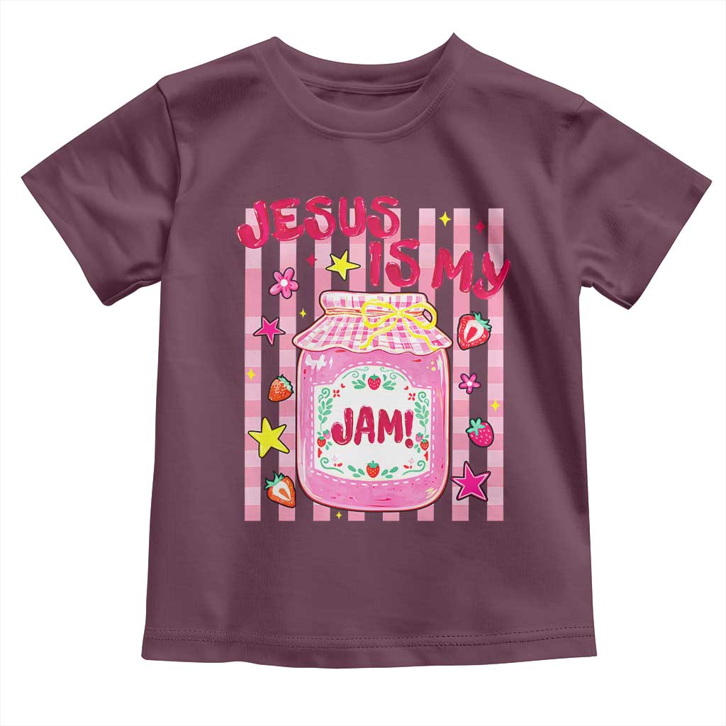 Cute Christian Faith Preppy Graphic Toddler T Shirt Jesus Is My Jam Strawberry Fruit Jar