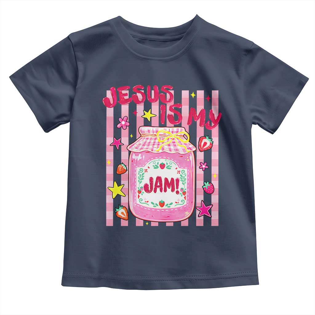 Cute Christian Faith Preppy Graphic Toddler T Shirt Jesus Is My Jam Strawberry Fruit Jar