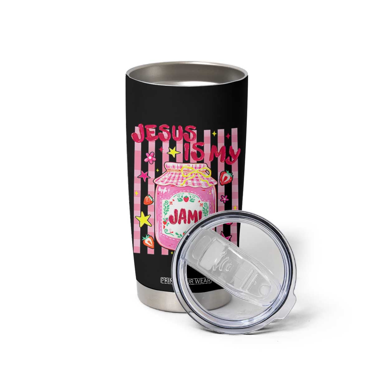 Cute Christian Faith Preppy Graphic Tumbler Cup Jesus Is My Jam Strawberry Fruit Jar