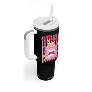 Cute Christian Faith Preppy Graphic Tumbler With Handle Jesus Is My Jam Strawberry Fruit Jar