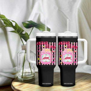 Cute Christian Faith Preppy Graphic Tumbler With Handle Jesus Is My Jam Strawberry Fruit Jar