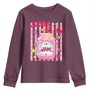 Cute Christian Faith Preppy Graphic Youth Sweatshirt Jesus Is My Jam Strawberry Fruit Jar